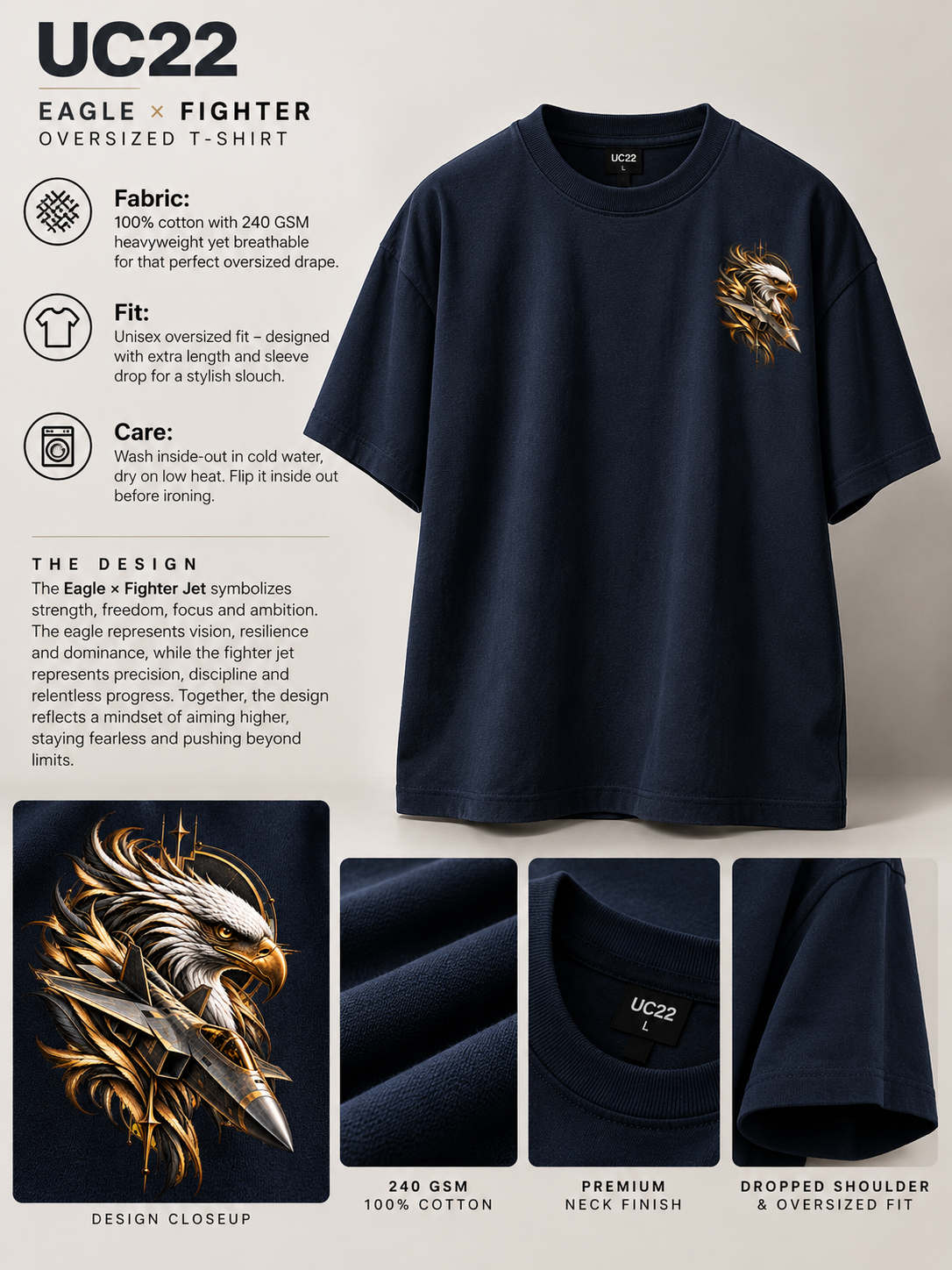 UC22 Oversized Classic T-Shirt – Eagle Fighter